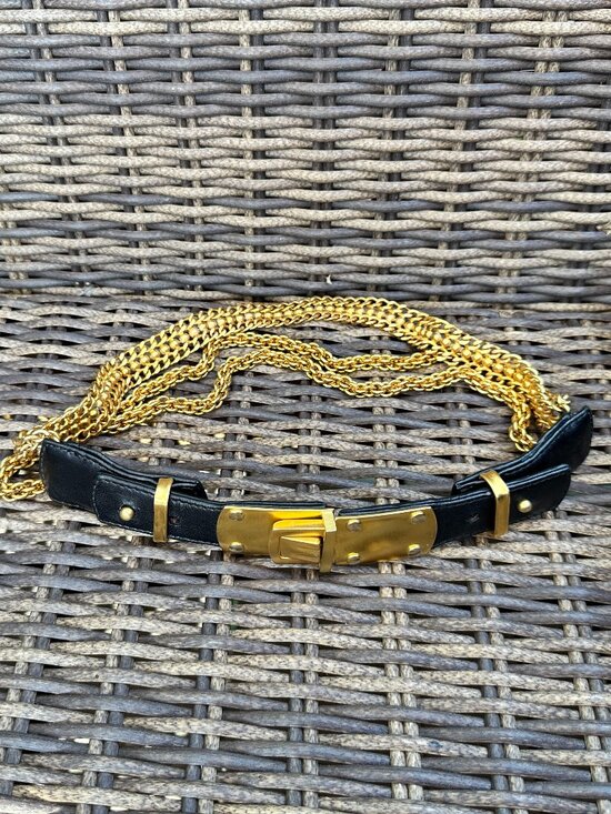 VTG Donna Karan New York Women’s S Black Leather Gold-Tone Chains/ Buckle Belt main image 13